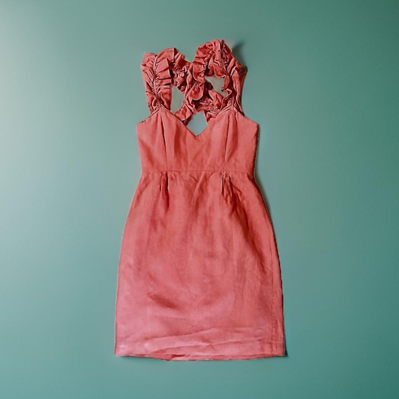 Leona by Lauren Leonard Salmon Color Ruffled Linen Dress, Size 2.  EUC! - Picture 2 of 15